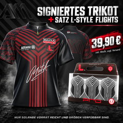 Signiertes Arno Merk Trikot Rot + L-Style Flights
