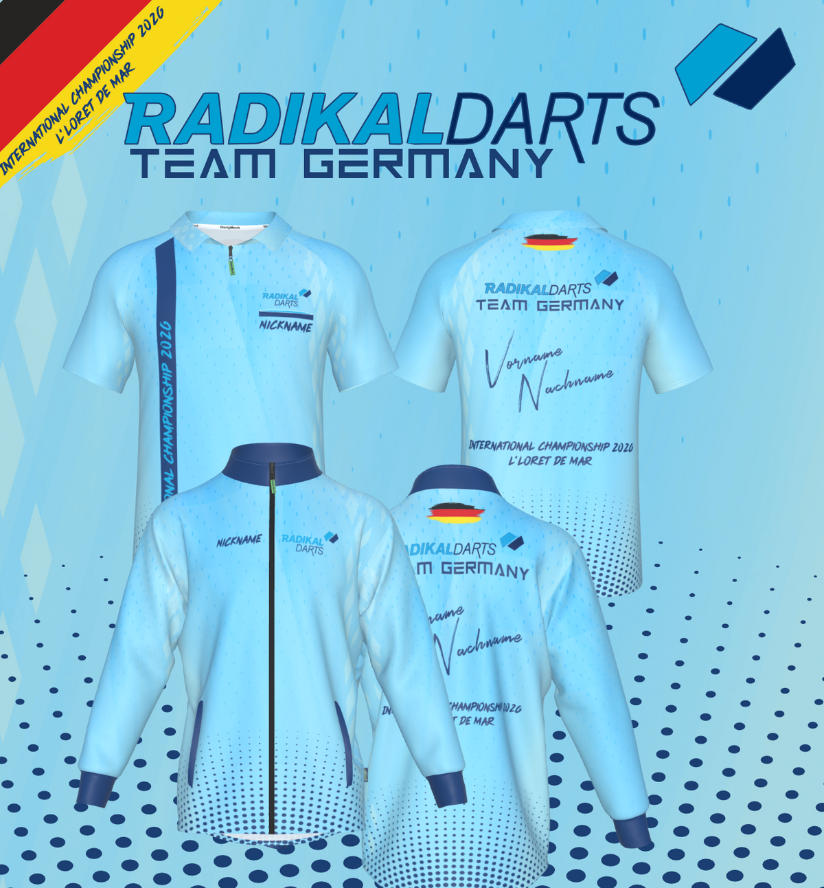 personalisiertes L'loret de Mar 2026 Bundle aus Dart Jacke + Dart Trikot
