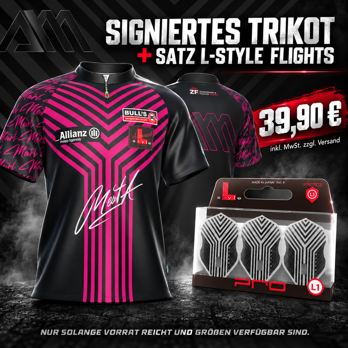 Signiertes Arno Merk Trikot Magenta + L-Style Flights