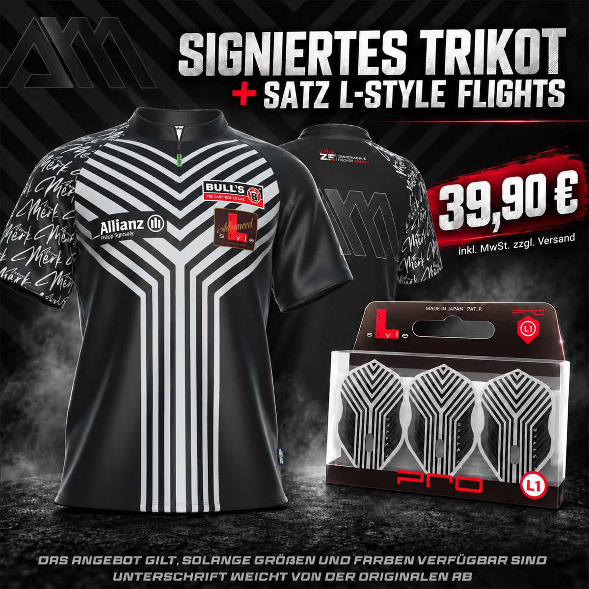 Signiertes Arno Merk Trikot Silber + L-Style Flights